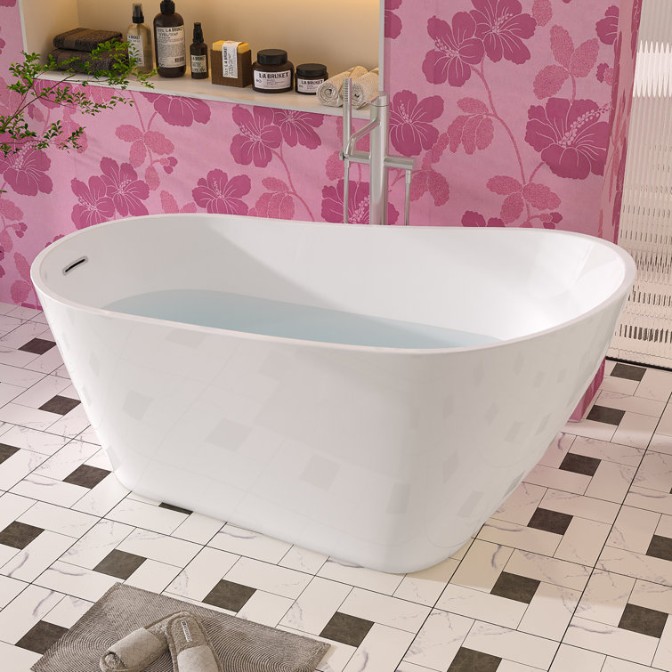 63'' Glossy White Freestanding Acrylic Soaking Bathtub