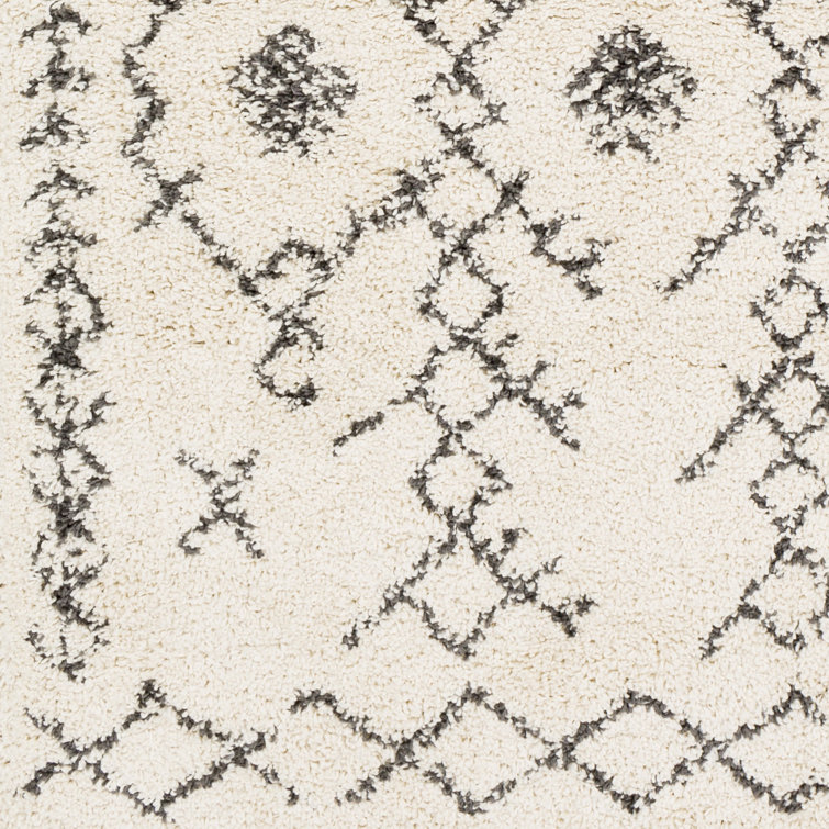 Bohemian Charcoal on Beige Braided Shag Runner Rug 87"x31"