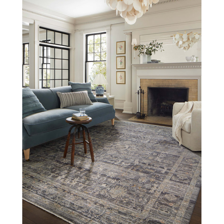 Gray and Midnight Rectangular Synthetic Oriental Rug