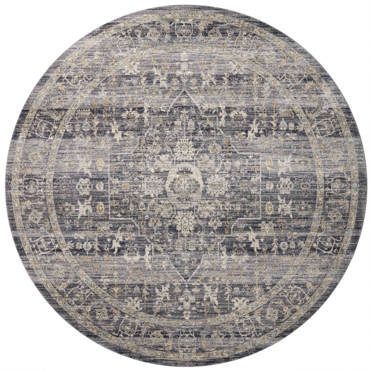 Handmade Round Gray Oriental Synthetic Stain-resistant Rug 5'-3"