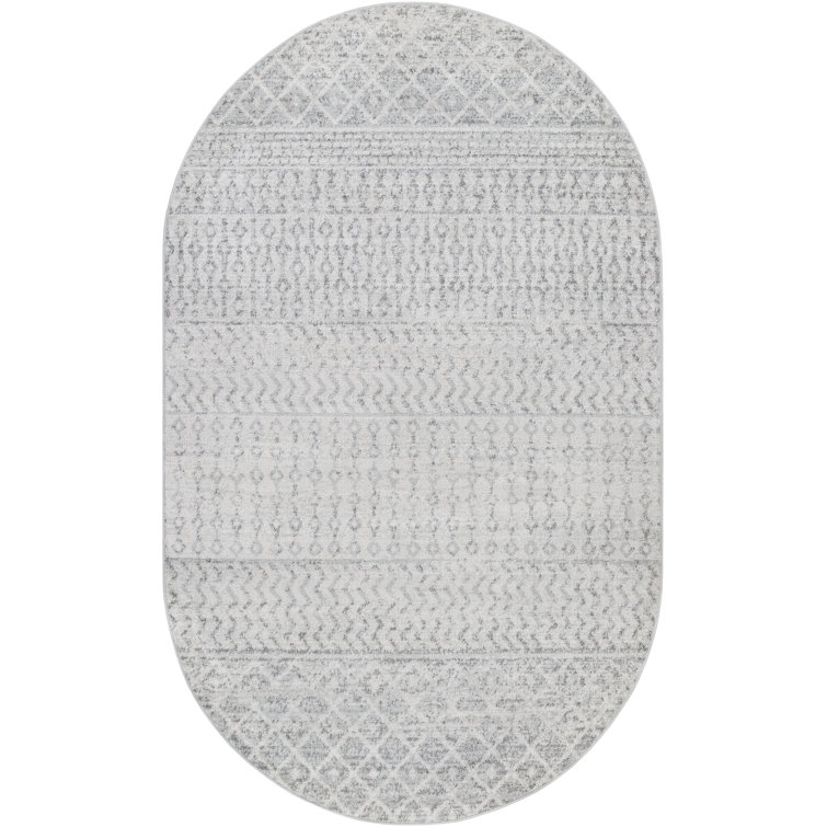 Kenmore Oval Light Gray and White Synthetic Area Rug