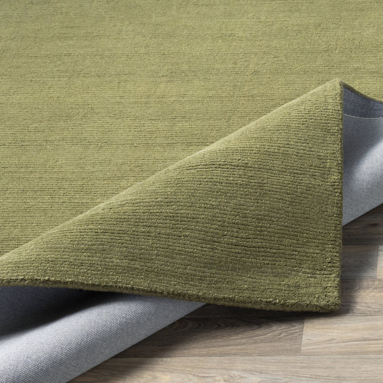 Handmade Geometric Wool Rectangular Rug, 3'3" x 5'3", Sage