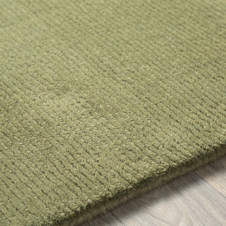 Handmade Geometric Wool Rectangular Rug, 3'3" x 5'3", Sage