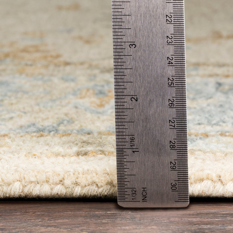 Handmade Beige and Blue Wool 9' x 12' Oriental Rug