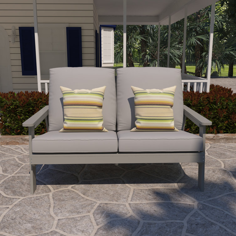 Gray Outdoor Loveseat with Cushions and Metal Frame