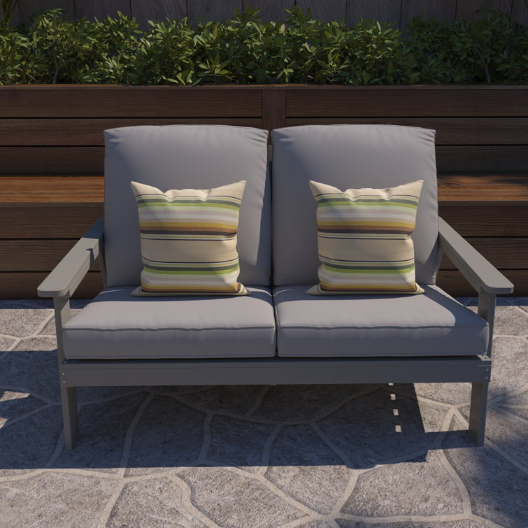 Gray Outdoor Loveseat with Cushions and Metal Frame