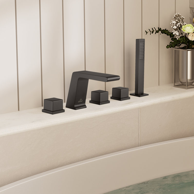 Matte Black Stainless Steel Deck-Mount Roman Bathtub Faucet Set