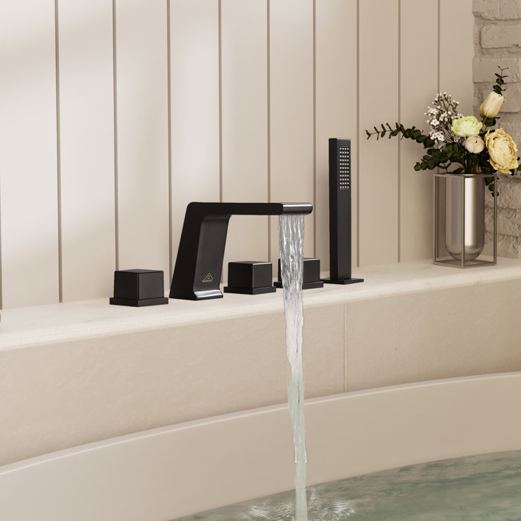 Matte Black Stainless Steel Deck-Mount Roman Bathtub Faucet Set