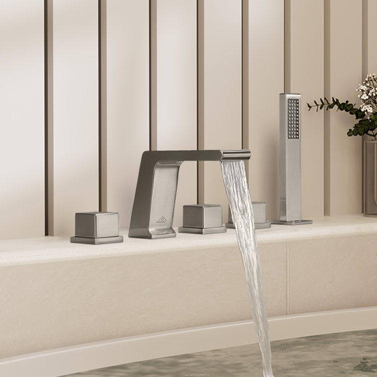Brushed Nickel 5-Hole Deck Mounted Tub Faucet with Hand Shower