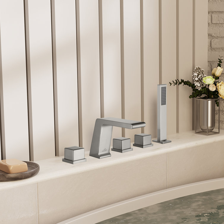 Brushed Nickel 5-Hole Deck Mounted Tub Faucet with Hand Shower