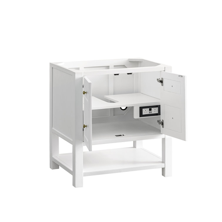 Bright White Solid Wood Transitional Single Vanity Base