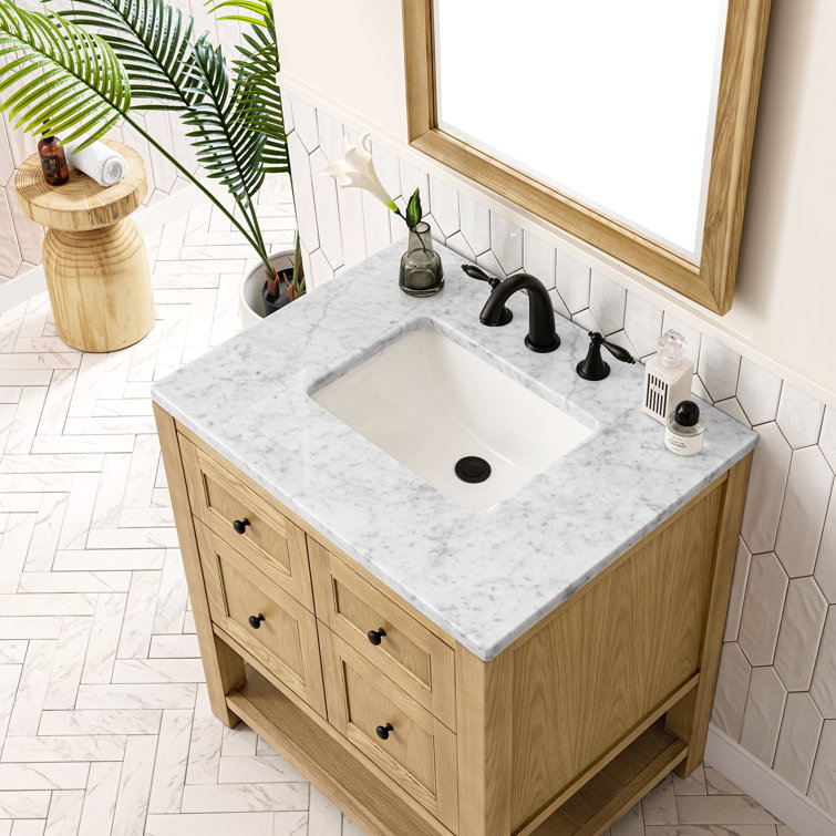 Light Natural Oak 30" Single Bathroom Vanity with Solid Surface Top