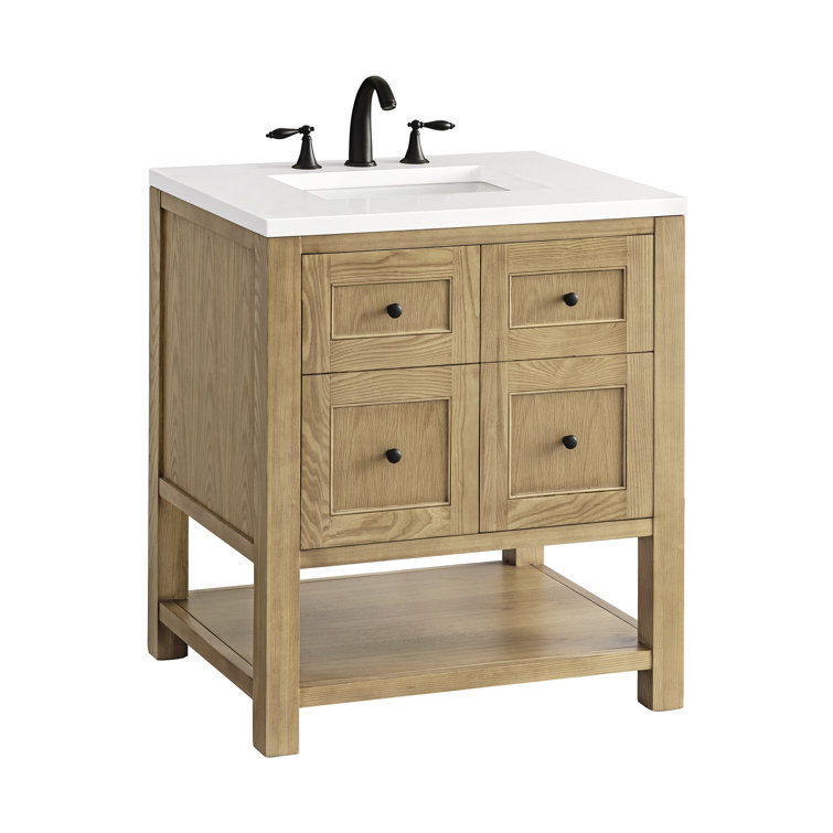 Bright White Solid Wood Single Vanity with Brass Knobs