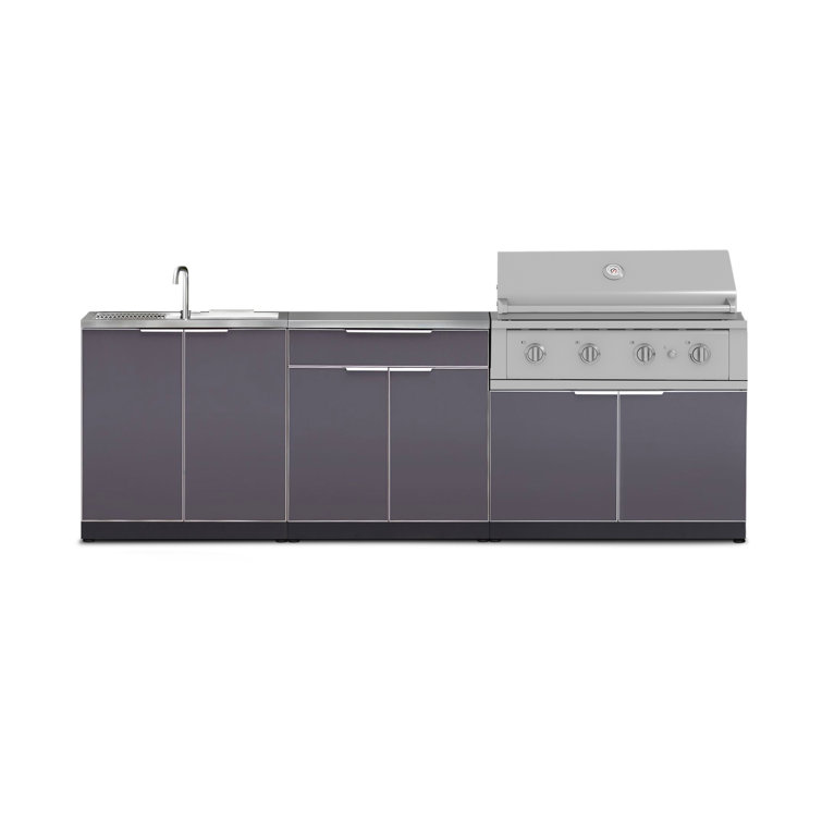Slate Gray Aluminum Modular Outdoor Kitchen with Stainless Steel Countertop