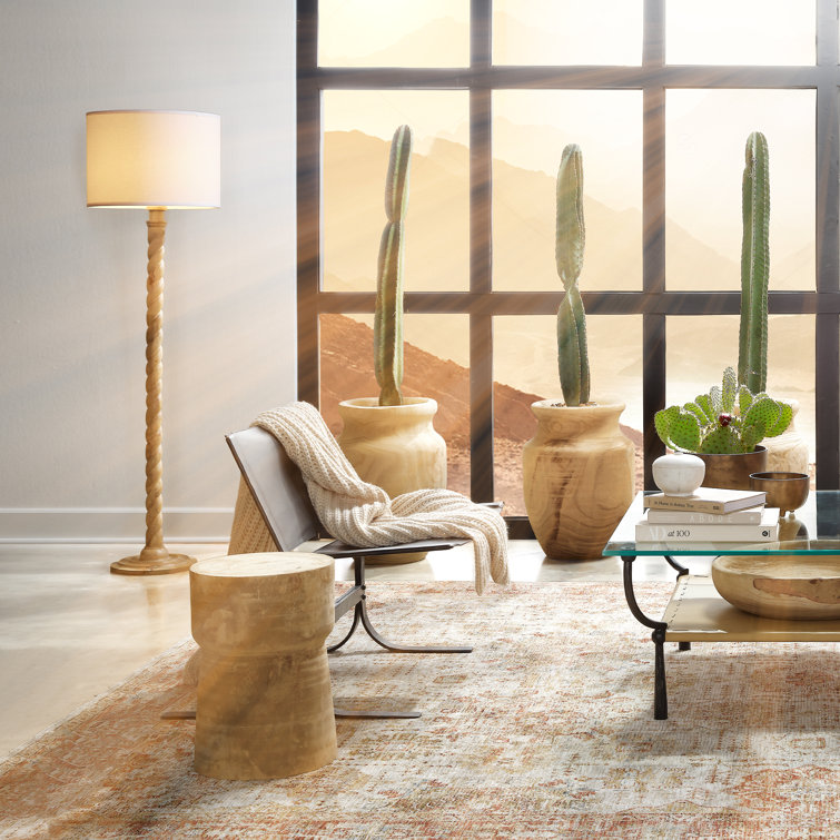 Natural Wood Floor Lamp with Sea Salt Linen Shade