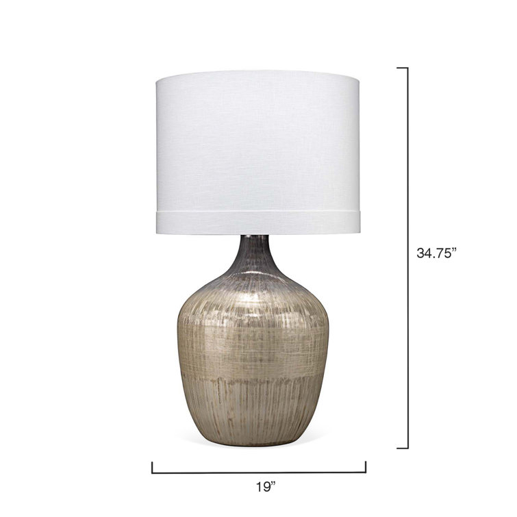 Etched Mercury Glass Table Lamp with White Linen Shade