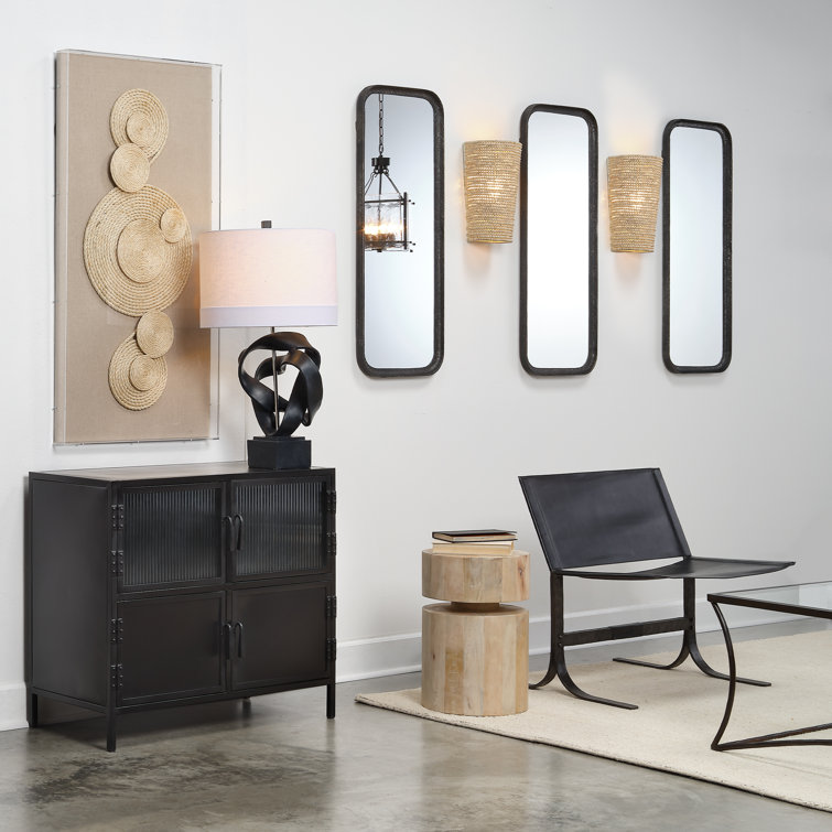 Contemporary Hand-Forged Metal Wall Mirror with Rounded Corners