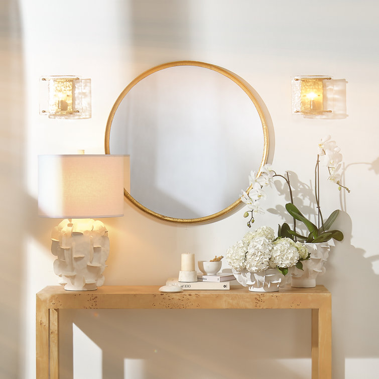 Elegant 36" Round Wood Dresser Mirror with Gold Leaf Metal Frame
