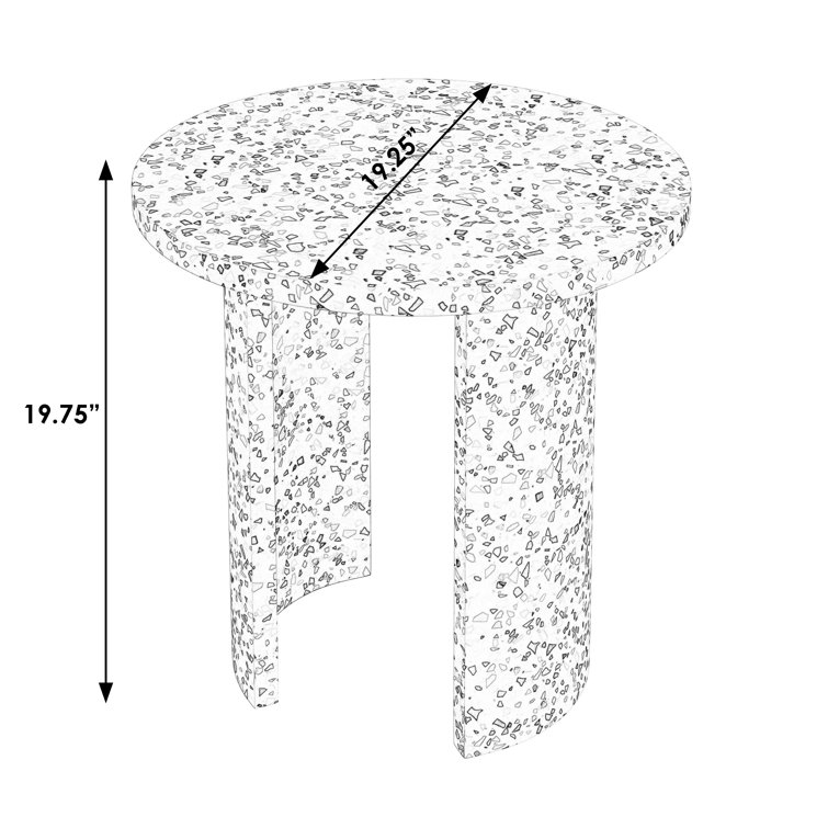 White Terrazzo Round Outdoor Side Table with Crescent Legs