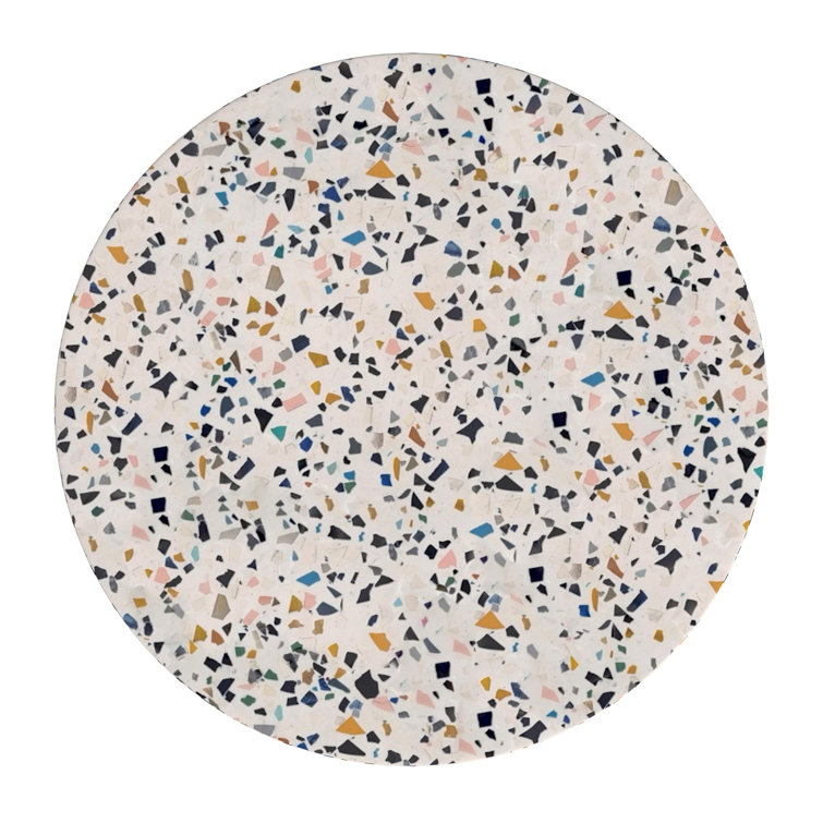 White Terrazzo Round Outdoor Side Table with Crescent Legs