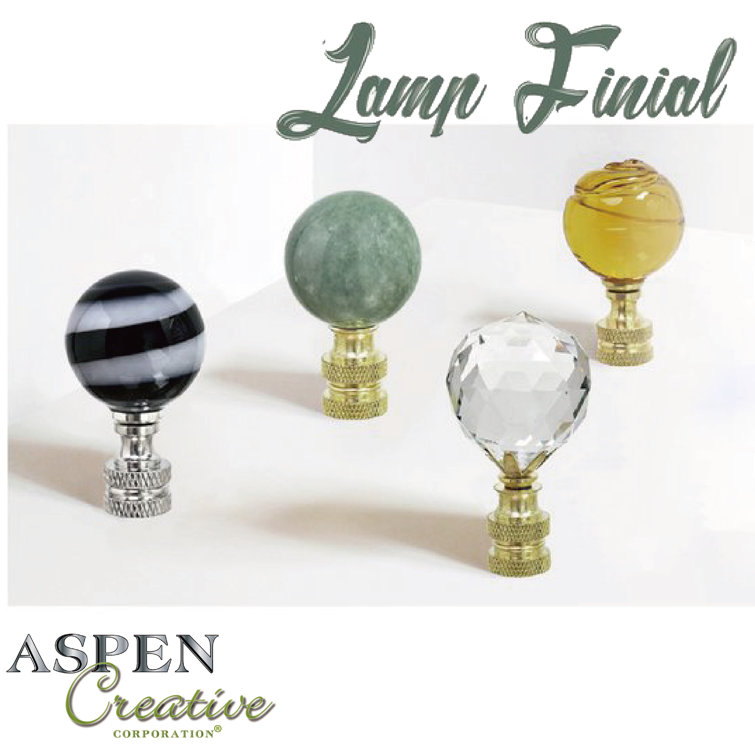 Charcoal Gray Faceted Crystal Lamp Finials with Brass Base, 2-Pack