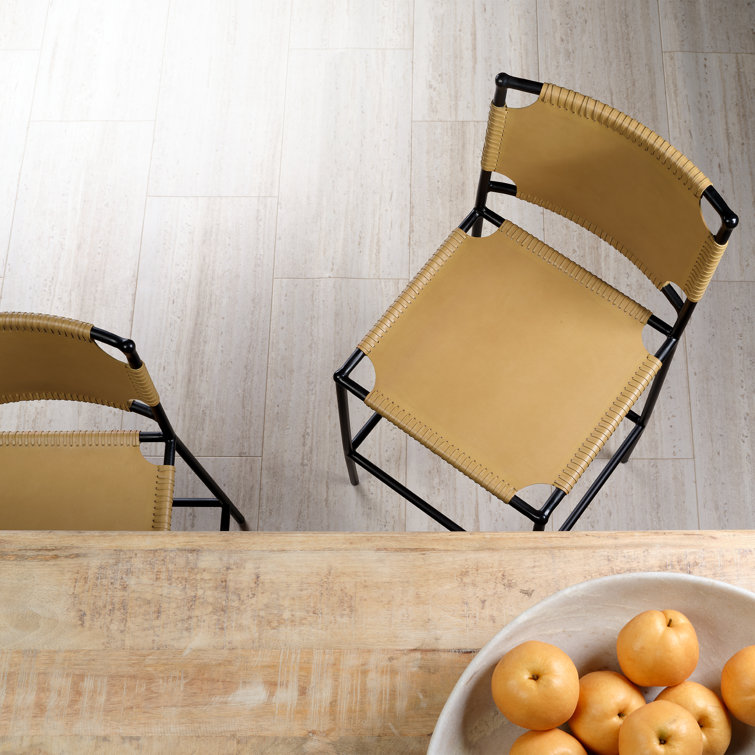 Cashew Brown Leather Sling-Style Dining Chair with Metal Frame