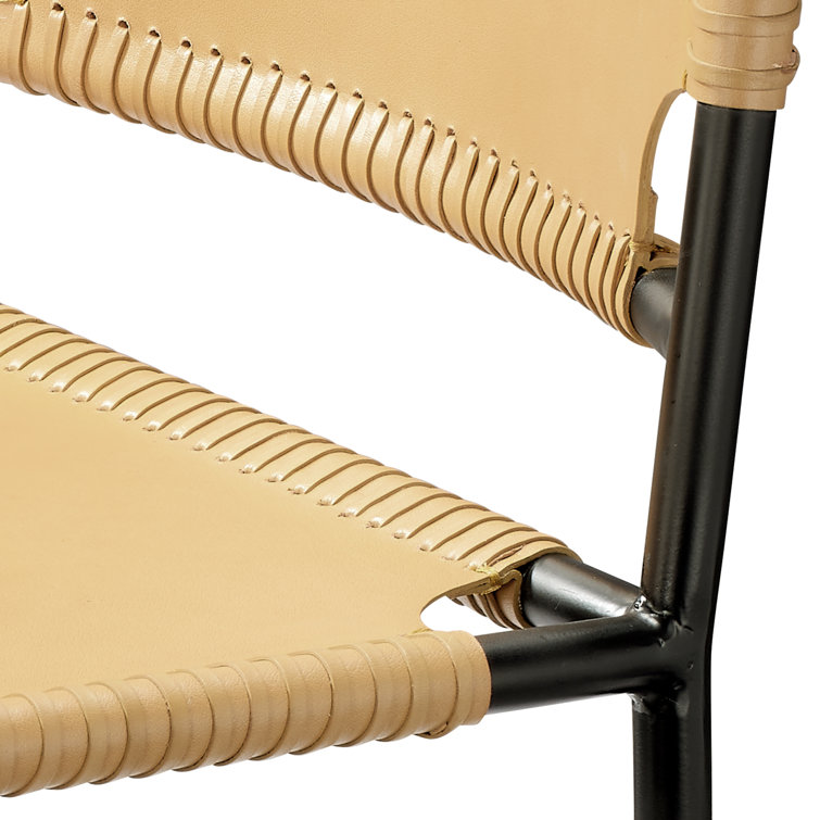 Cashew Brown Leather Sling-Style Dining Chair with Metal Frame