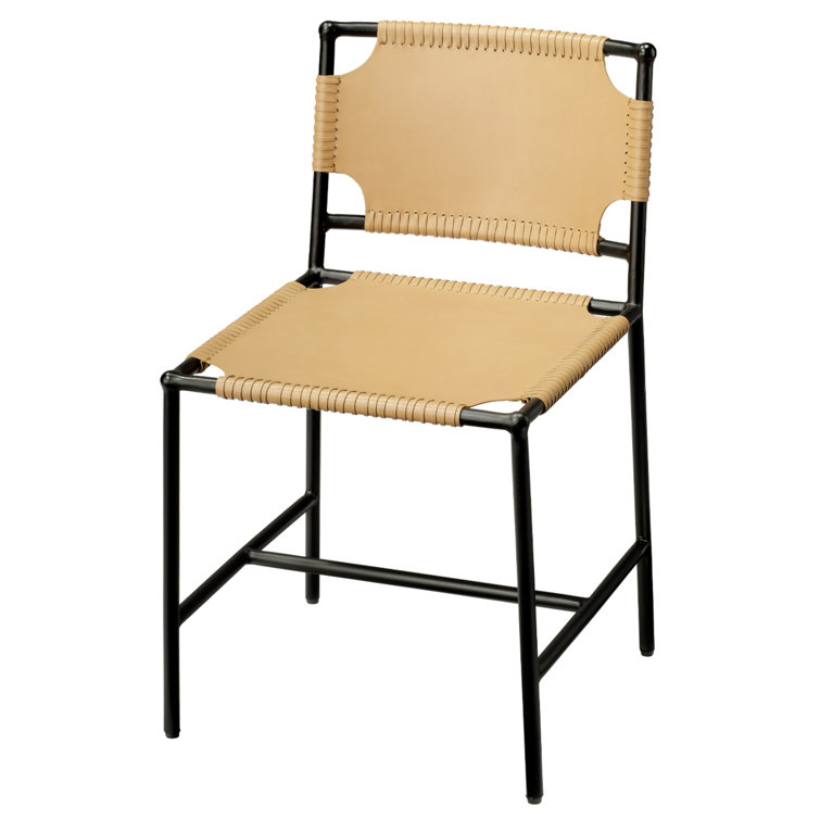 Cashew Brown Leather Sling-Style Dining Chair with Metal Frame