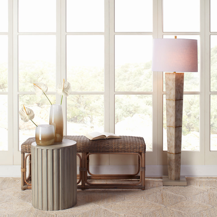 Coastal Comfort Taupe Rattan Bench with Light Wood Tone