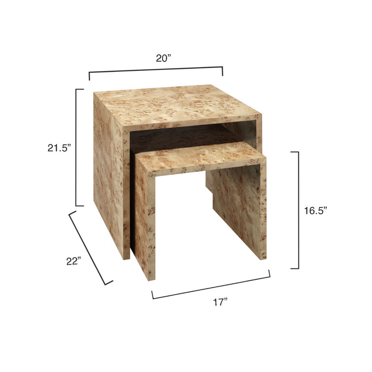 Natural Burl Wood Veneer Nesting End Tables with Marble-Like Markings
