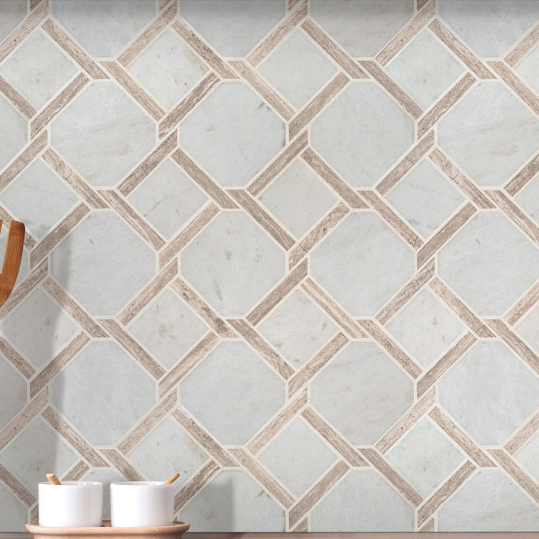 Marbella Lynx Polished White Marble Mosaic Tile Sheet