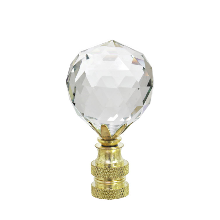 Clear Faceted Crystal Lamp Finial with Brass Base