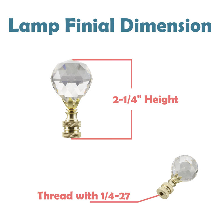 Clear Faceted Crystal Lamp Finials with Brass Finish, 2-Pack
