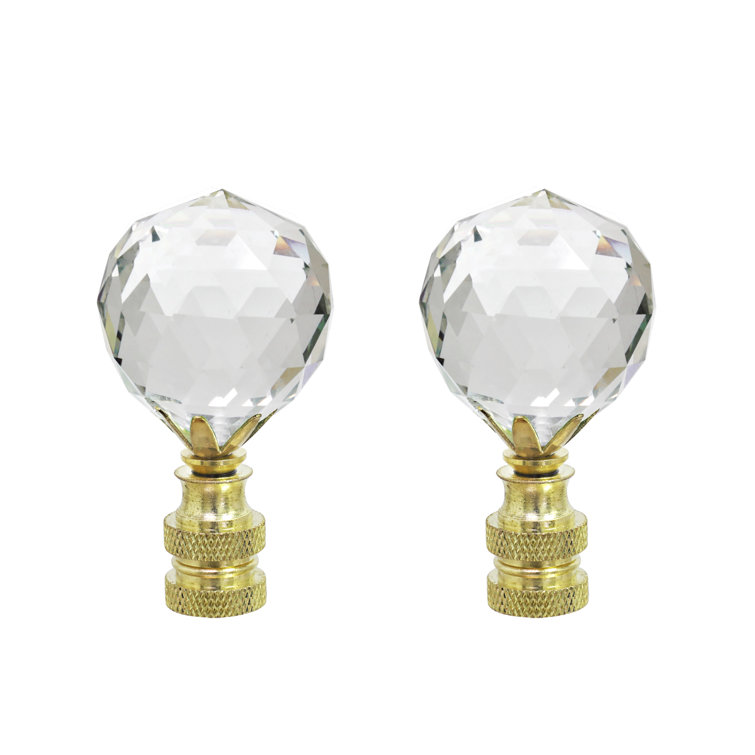 Clear Faceted Crystal Lamp Finials with Brass Finish, 2-Pack