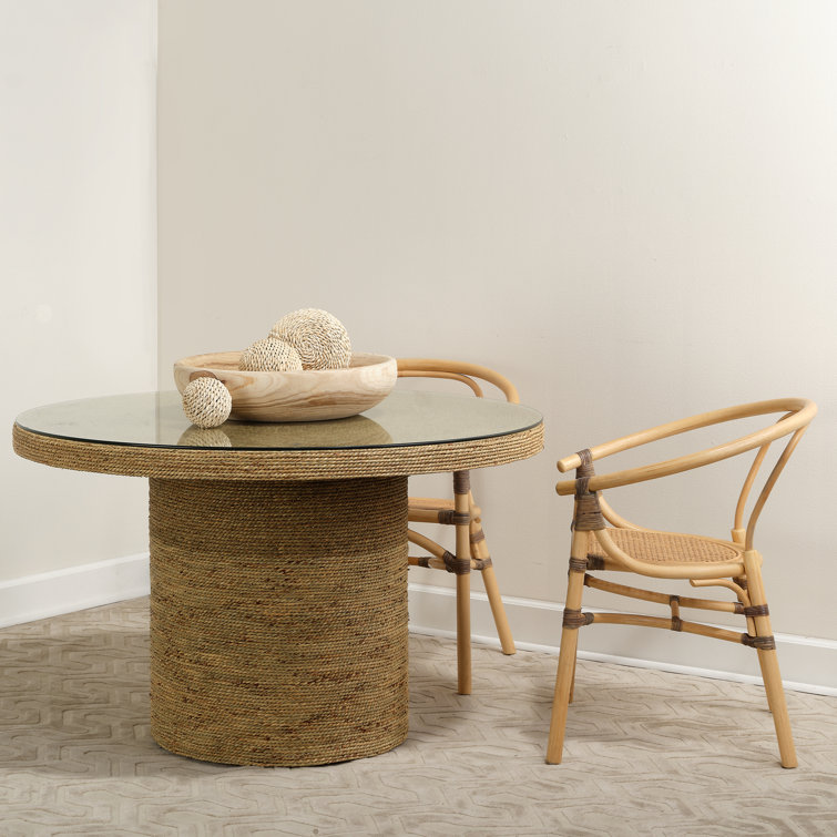 Natural Seagrass and Glass Round Dining Table