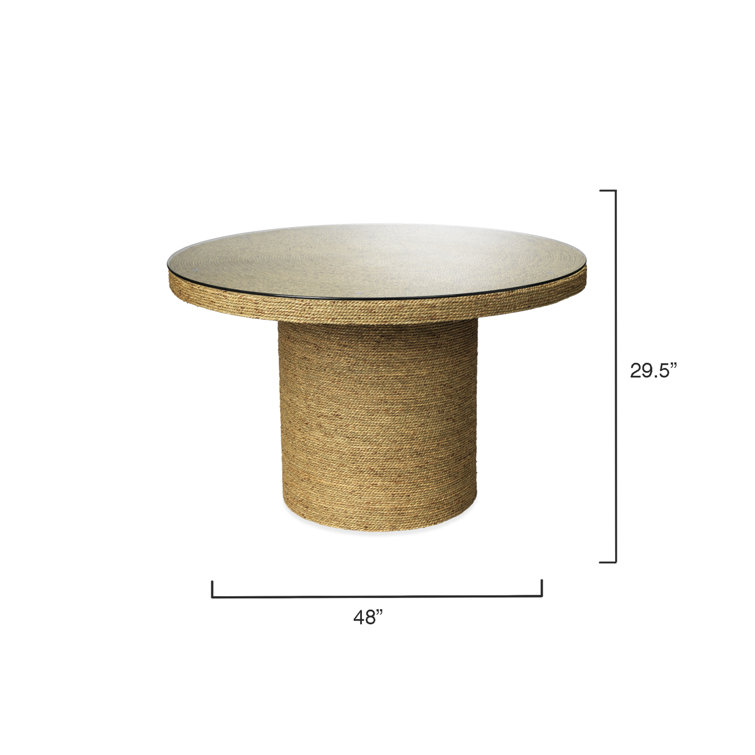 Natural Seagrass and Glass Round Dining Table