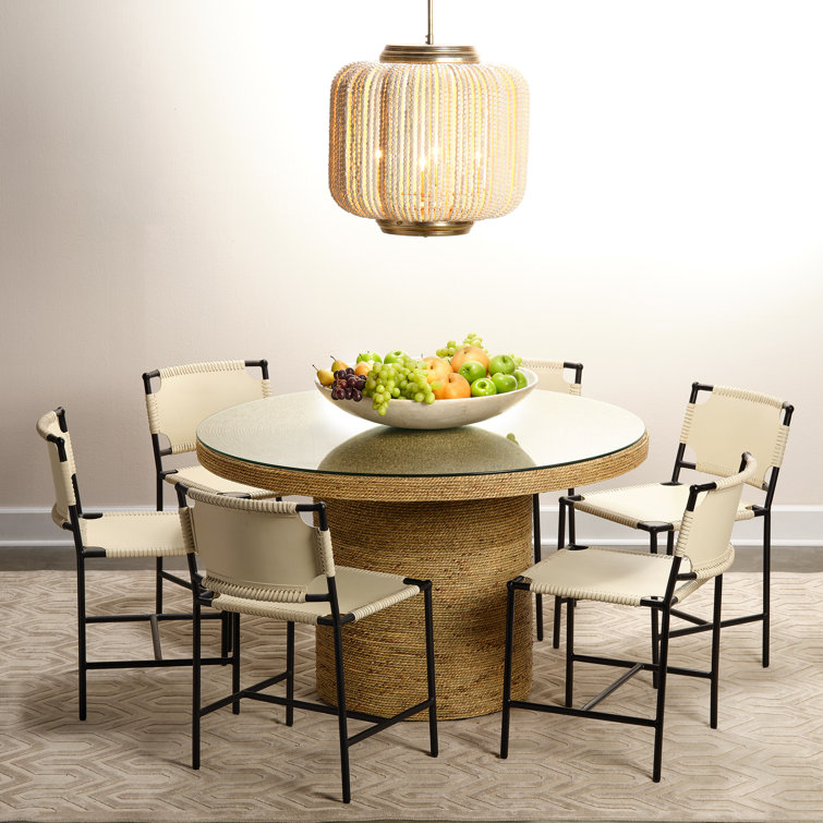 Natural Seagrass and Glass Round Dining Table