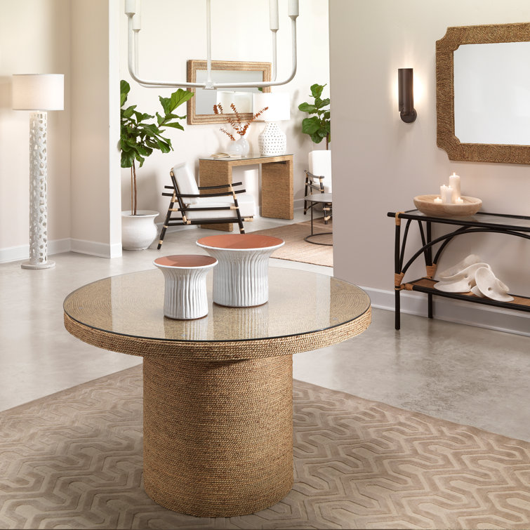Natural Seagrass and Glass Round Dining Table