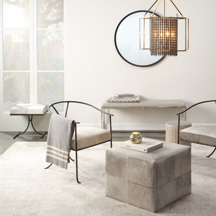 Gray Leather and Black Iron Handcrafted Armchair