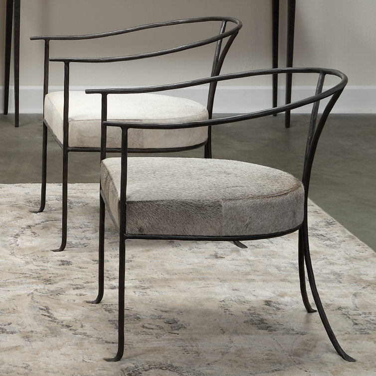 Gray Leather and Black Iron Handcrafted Armchair