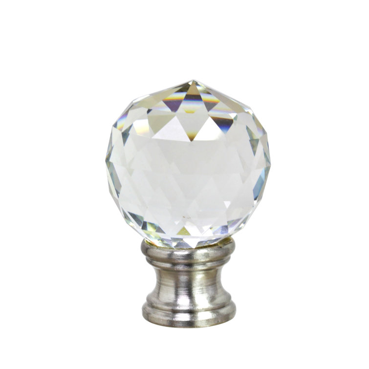 Clear Faceted Crystal Round Lamp Finial with Brushed Nickel Base