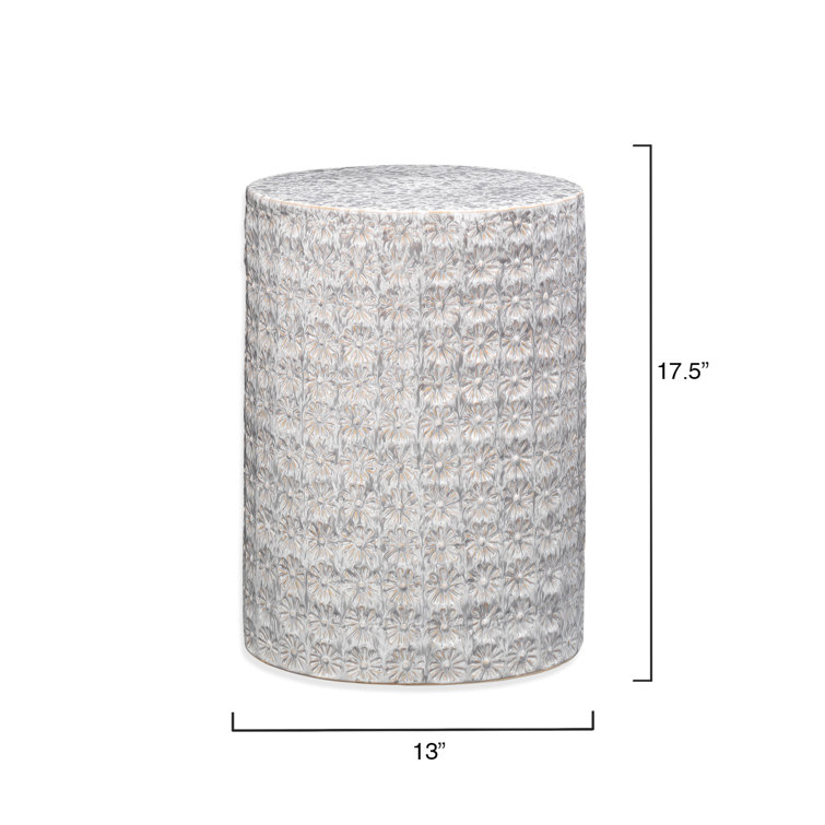 Cream Floral Embossed Ceramic Drum Side Table