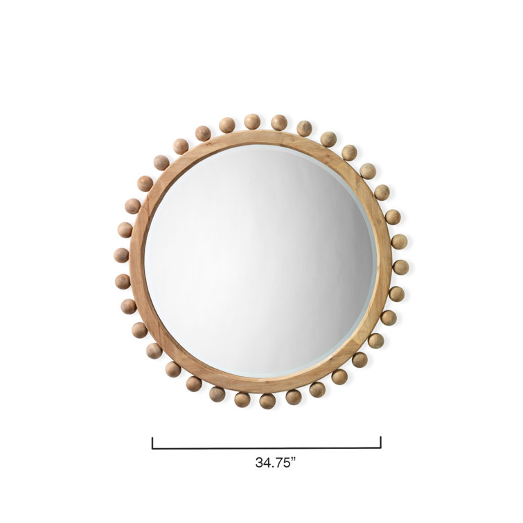 Orion Round Light Wood Mirror with Gold Ornamental Beads