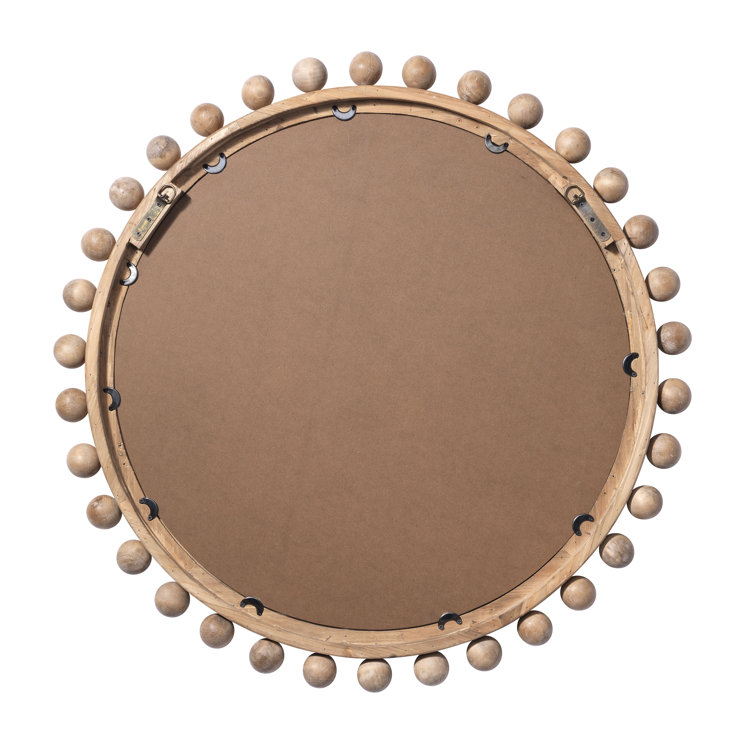 Orion Round Light Wood Mirror with Gold Ornamental Beads