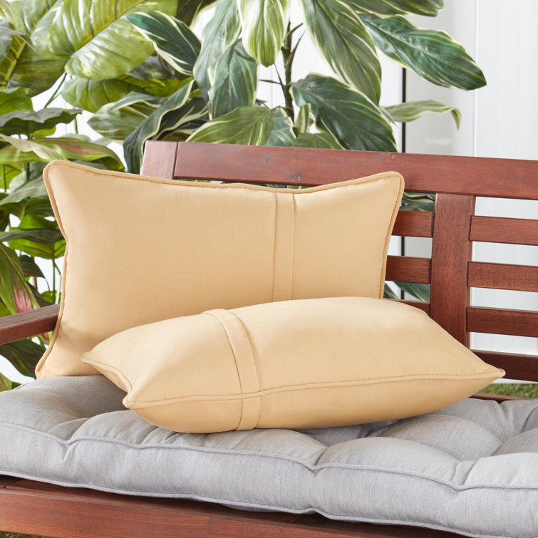 Wheat Sunbrella Fabric Outdoor Rectangle Throw Pillow Set