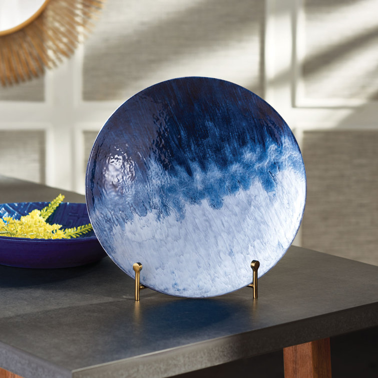Blue Ombre Round Enameled Iron Decorative Plate
