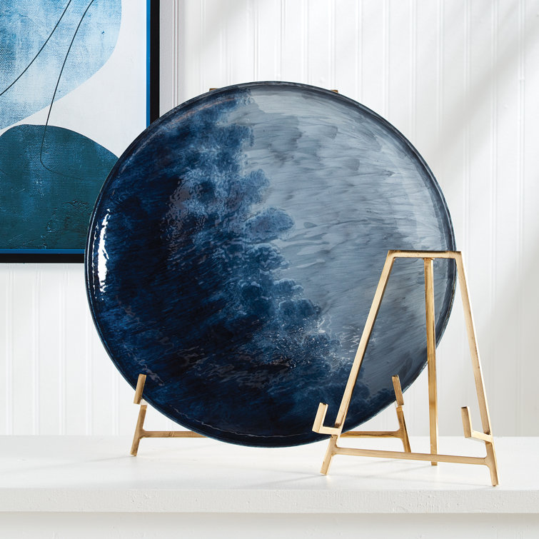 Blue Ombre Enameled Iron Round Decorative Plate