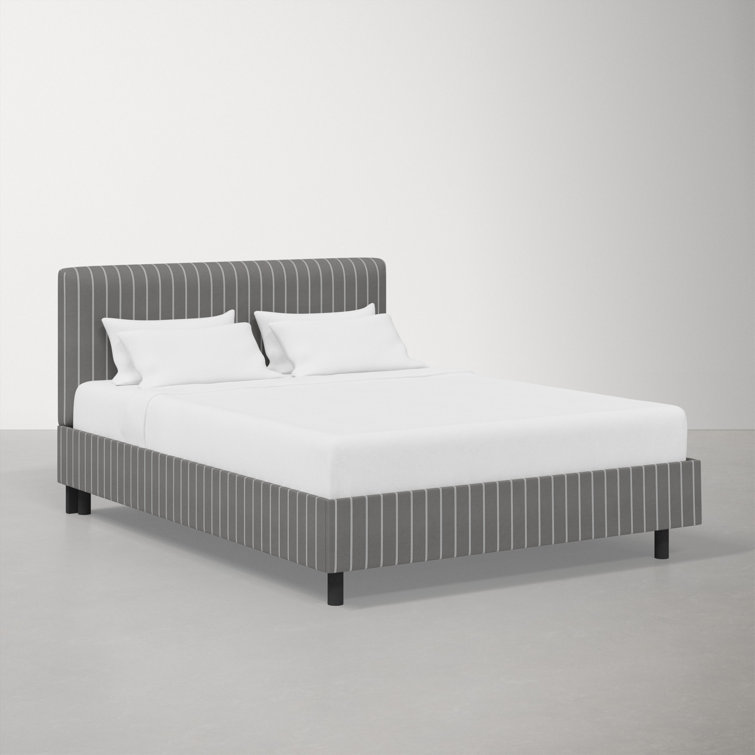 Twin Linen Sandstone Upholstered Bed with Pine Frame