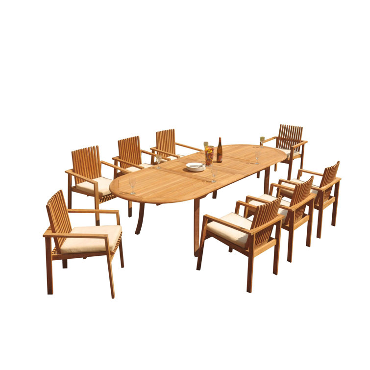 Natural Teak 9-Piece Outdoor Dining Set with Oval Table and 8 Chairs