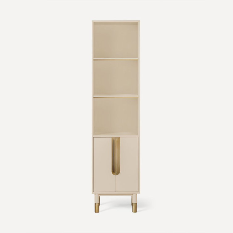 Sand and Brass Freestanding Linen Cabinet with Adjustable Shelves